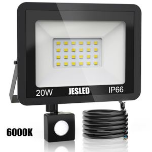 JESLED US STOCK Projecteurs de sécurité avec détecteur de mouvement 20W 2200LM Projecteur LED Capteur PIR 6000K Lumières Extérieur IP66 Étanche pour Jardin Jardin Garage