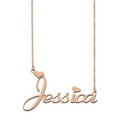 Jessica nom colliers pendentif personnalisé personnalisé pour femmes filles enfants meilleurs amis mères cadeaux plaqué or 18 carats bijoux en acier inoxydable