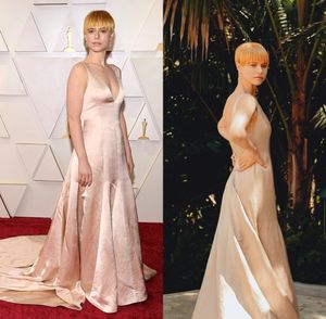 Jessie Buckley Oscars Galajurken Applicaties Pure Diepe V-hals Illusie Lange Sexy Gala Rode Loper Jurken Avondkleding