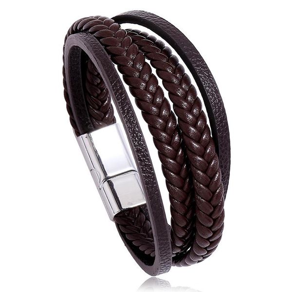 Bracelet Jessingshow pour hommes bracelets en cuir multicouche fermoir magnétique PU tressé Wrap à la mode brassard Pulsera Hombre Bracelet
