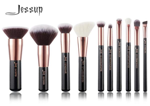 Jessup Bross Black Rose Gold Professional Makeup Brushes Set Mak up Brush Tools Kit Foundation Powder Tampon Cheek Shader 20104398199