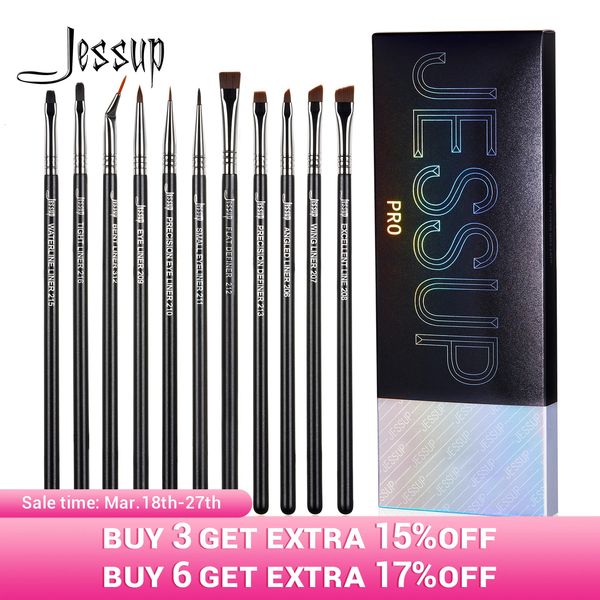 Jessup Eyeliner Brushes set11pcs Pro Eyeliner BrushesTapered Angle Plat Ultra Fine Précision Pinceaux de maquillage pour les yeux ensemble T324 240320