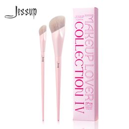 Jessup Fond de Teint Pinceau et Pinceau Correcteur Pinceaux de Maquillage Rose Ensemble 2Pcs Premium Synthétique Pinceaux pour le Visage Maquillage T497 240220