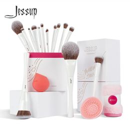 Jessup Makeup Brushes 14pcs Maquillage Brush Set High Fend Makeup Gift Set pour les femmes avec éponge maquillage Cleanertowel T333 240529