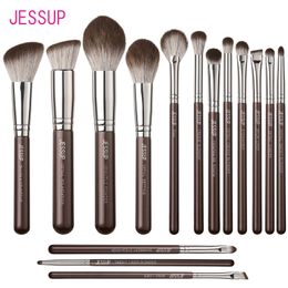 Jessup pinceaux de maquillage ensemble 15 pièces maquillage brun fond de teint végétalien mélangeur correcteur poudre fard à paupières surligneur BrushT498 240131