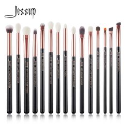 Jessup Makeup Brushes Set 15pcs Make Up Brush Tools Kit Dougleur pour l'œil Shadder Natural-Synthétique Rose Gold / Black T157 240529