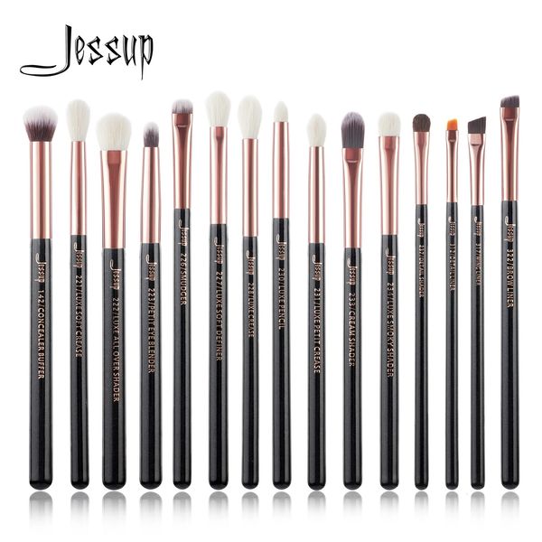 Jessup pinceaux de maquillage ensemble 15 pièces kit d'outils de pinceaux de maquillage Eye Liner Shader cheveux naturels-synthétiques or Rose/noir T157 240229