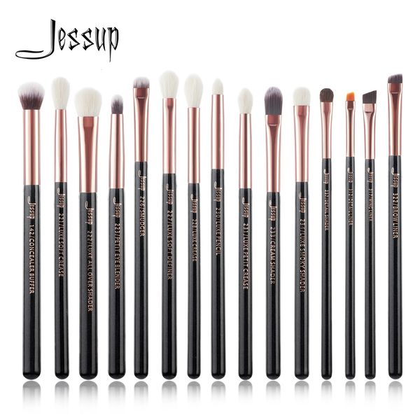 Jessup Makeup Brushes Set 15pcs Maquillage Brush Tools Kit Dougoir des yeux Shadder Natural-Synthétique Hair Rose Gold / Black T157 240327