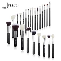 Jessup Juego de brochas de maquillaje, base en polvo, brocha de maquillaje profesional, licuadora de contorno, sombra de ojos, rubor, 25 uds, cabra sintética T175 240313