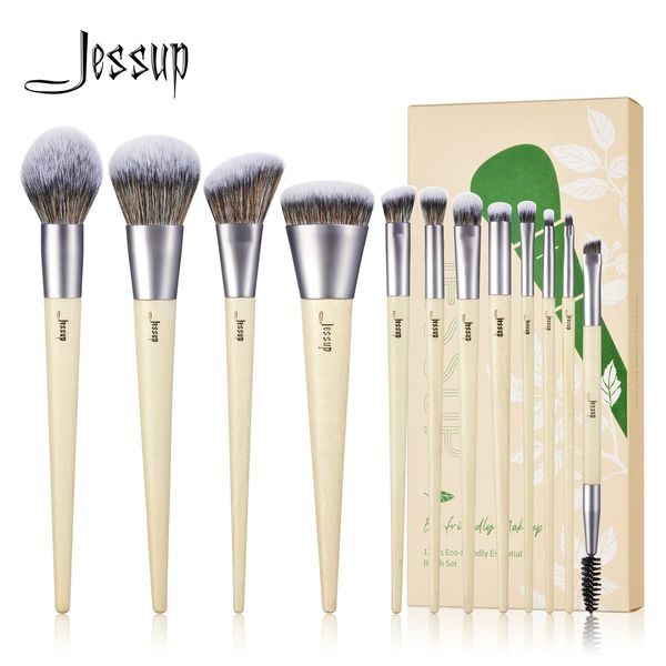 Jessup Juego de brochas de maquillaje Base sintética en polvo de primera calidad Corrector en ángulo Mezcla de sombra de ojos Dúo Brocha para cejas Maquillaje T327240102