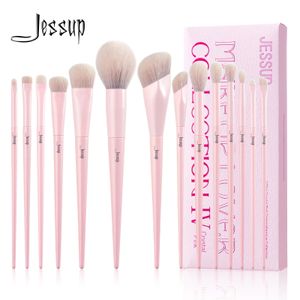 Jessup Pink Makeup Brushes Set 14pcs Maquillage Brushes Premium Vegan Foundation Blush Dyeshadow Lowner Powder Metting Brusht495 240423