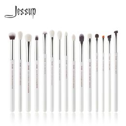 Jessup Professional Makeup Brushes Set 15pcs Maquillage Brush Brush Perle White / Silver Tools Kit Eye Dinner Shader Natural-Synthétique Hair 240418