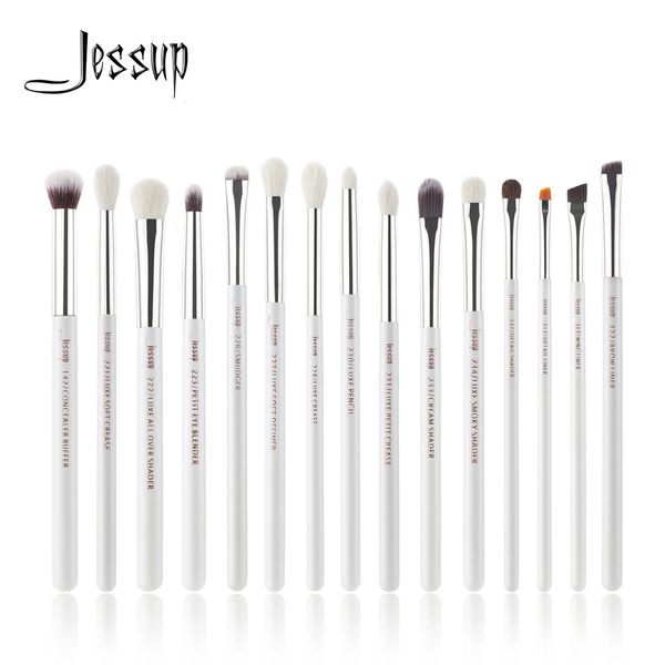 Jessup Professional Makeup Brushes Set 15pcs Maquillage Brush Brush Perle White / Silver Tools Kit Eye Dinner Shadder Natural-Synthétique Hair 240327