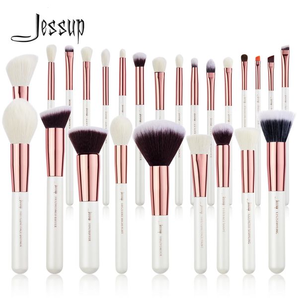 Juego de cepillos de maquillaje de Jessup Professional 6- 25 piezas de maquillaje Fundación sintética Natural Synthetic Powder Pearl White T215 240119