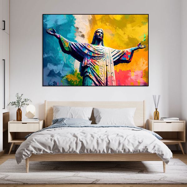 Jésus abstrait Affiche d'art imprimé coloré Christ le rédempteur A illustre mur art toile religieuse peinture de salon décoration intérieure