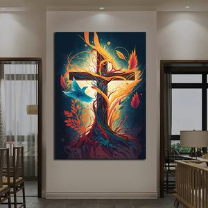 Jésus et Symbole croisé coloré Jésus Affiche chrétienne peinture de peinture murale Impressions d'art pour le salon