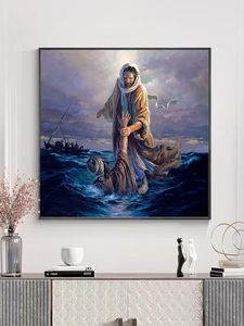 Jésus et paysage marin peintures imprimées sur toile décor à la maison imprimer des images pour salon mur Art affiches 050902