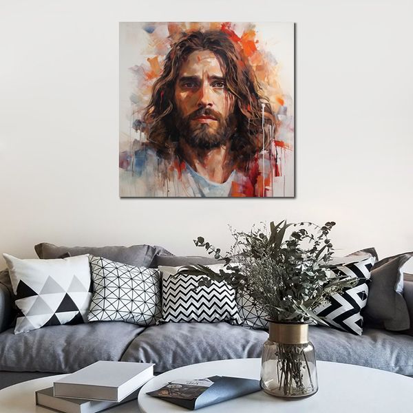 Póster de pintura al óleo con cara abstracta de Jesucristo, impresiones en lienzo para decoración moderna de la pared del hogar