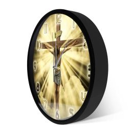 Jésus-Christ sur la croix Vendredi Calvaire Calvaire Corloge chrétienne chrétien Dieu spirituel prière Maulle silencieuse Clock Bible Faith Home Decor