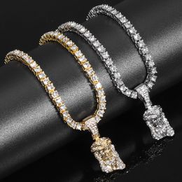 Jezus Christus Stuk Hoofd Gezicht Hanger Voor Mannen Iced Out Shining Crystal Charm Ketting Met Ketting Hip Hop Sieraden 220630