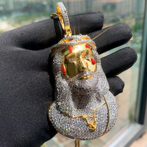 Jésus Christ Piece Head Face Pendant pour les hommes Iced Out Bling CZ Collier à charme pavé avec des bijoux Hip Hop en chaîne