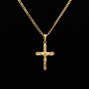 Collier croix de jésus pour hommes, pendentif en acier inoxydable plaqué or, mode foi religieuse, bijoux Hip Hop 251N
