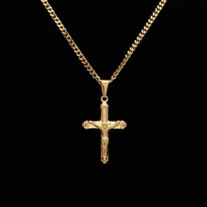 Collier croix de jésus pour hommes, pendentif en acier inoxydable plaqué or, mode foi religieuse, bijoux Hip Hop 317P