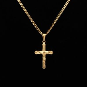 Collier croix de jésus pour hommes, pendentif en acier inoxydable plaqué or, mode foi religieuse, bijoux Hip Hop 265q