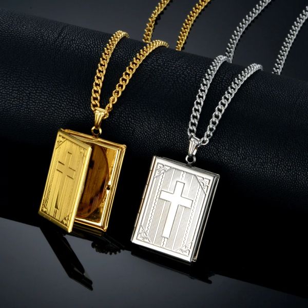 Jésus Collier croix bijoux pour hommes femmes de haute qualité 14k jaune or cubain chain masculin photo médaillon de médaillon jésus crucifix pendentif collier