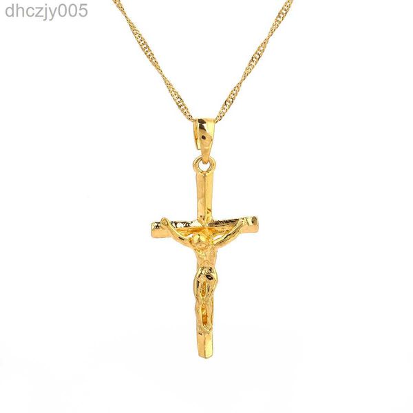 Collier pendentif croix de jésus, Crucifix 24k, bijoux pour femmes et hommes, religieux, russie, grèce, LIEC YCBD