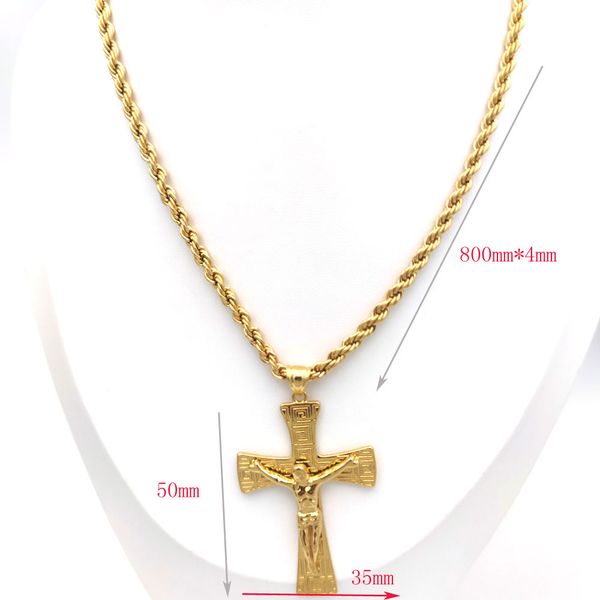 Jésus Crucifix grande croix pendentif 50mm 18k solide or fin GF hommes femmes collier 31 