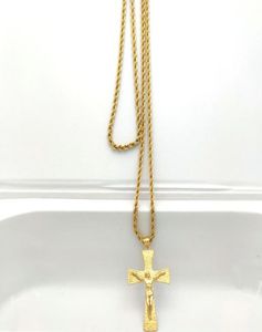 Jésus Crucifix Big Pendant 22k Solid Fine Gold 18CT Thai Baht G / F Collier 800 mm Chaîne de corde charmante bijoux Hip Hop8128717