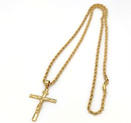 Jezus Crucifix hanger fijn geel 4 mm Italiaans touw heuphop ketting ketting 31inch 22k vast goud 18ct thai baht g/f2967923