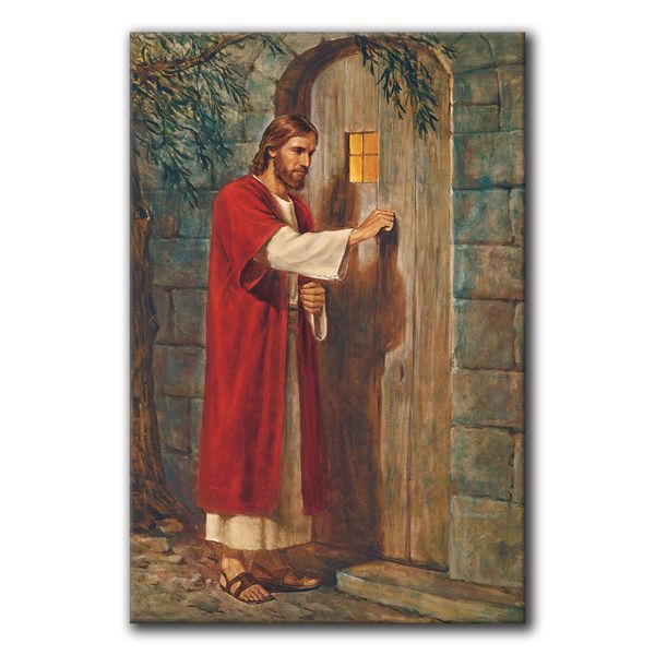 Jésus frappant sur la porte Mur Art Home Decor, Jésus Portrait Affiche, peinture de religion vintage Christ, Retro Christian Canvas Impressions murales pour le salon