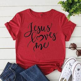 Jésus Loves Me Letter Print T-shirt Femmes Coute E Souche O Col Tshirt Tshiir TEE TOE TOPS CAMISETAS MUJER 240510