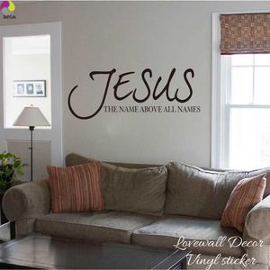 Jésus Nom Au-Dessus De Tous Les Noms Dire Sticker Mural Salon Chambre Bible Verset Citation Sticker Vinyle Décor À La Maison Art Mural 210615