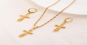 Jezus hanger kettingen oorbellen 18 K fijn geel goud gevulde Egyptische sets vrouwen Egypte hiërogliefen charme sieraden1402807