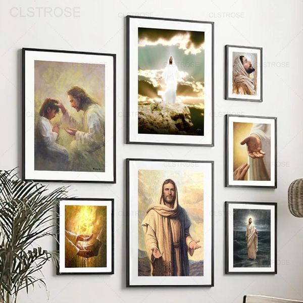 Jésus Portrait Toile imprimés Christian Holy Light Leader mural peinture nordique Affiche d'art religieux nordique Chambre de décoration intérieure