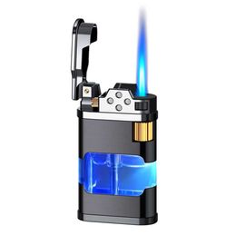 Jet Flamme Briquet Bleu Feu Butane Torche Turbo Sans Gaz Cigare Meule Briquets Rechargeable Transparent Réservoir Lumineux Cadeau GLNC ARHA