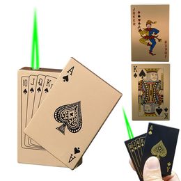 Jet Torch Green Flame Poker Aansteker Hervulbare Poker Playin Card Deck Sigarettenaansteker Jet Torch Grappig Speelgoed Roken Accessoires Cadeau