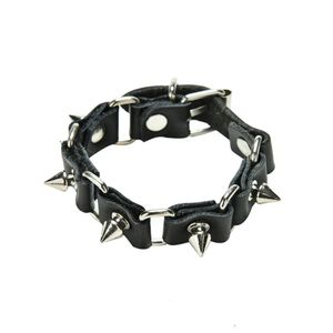 JetTingBuy 1pc Cool Wolf Tand Bangle Fashion Gothic Metal Cone Stud Spikes Rivet Lederen Polsband Mannen Punk Style