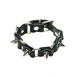 JettingBuy 1pc Cool Wolf Tooth Bangle Fashion Gothic Metal Cone Stud Pikes Rivet Le cuir en cuir Men Punk Style250r