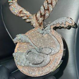 Jood Custom Round Disc VVS Hanghangende Hip Hop Diamond Chain Iced Sterling Silver 925 Real Gold Compated Men Sieraden 240424