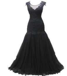 Robe de soirée sirène en Tulle noir, bijou, appliques, robe de bal de mode, dos transparent