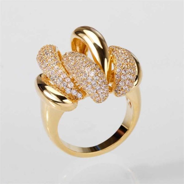 BIJOU luxe grand anneau Multi pavé cubique zircone femme anneaux or argent couleur fête mariage femmes bijoux en gros 220209