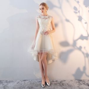 Jewel Neck Organza High Low Cocktail Dress met kant Appliques 2021 Champagne Party Dress Prom Jurns 263s
