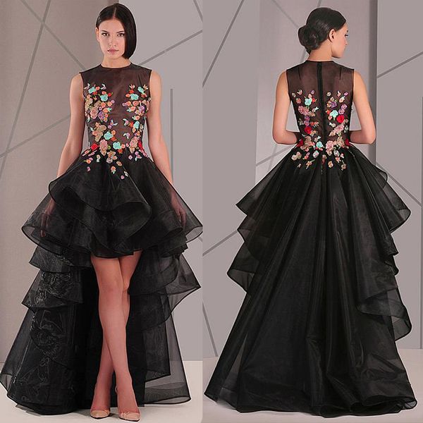 Vestidos de noche de corte A con escote joya y apliques de encaje con cuentas, vestido de fiesta negro transparente, vestidos largos de fiesta para mujer