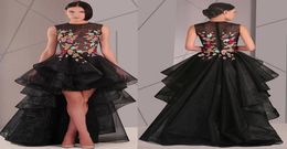 Jewel Escote Aline Hilo Vestidos de noche con apliques de encaje con cuentas Ver a través del vestido negro Vestidos Largos de Fiesta Muje7217562