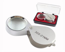 Juweliers oog loupes draagbare mini 30x21 mm juweliers vergrootglas oog loupe sieradenwinkel zilveren kleur vergrootglas36993222222