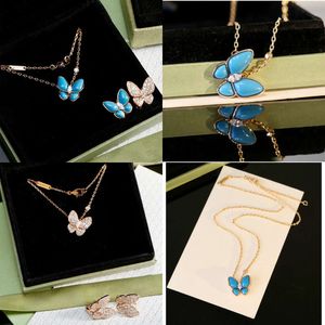 Bijoux Designer Van Collier Oreillet Set Gold Butterfly Pendant Diamond Brand Classic For Womens with Box Quality Original